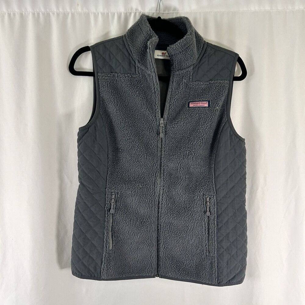 VIneyard Vines Vest Women's XS Grey Fleece Full Zip Pockets Jacket